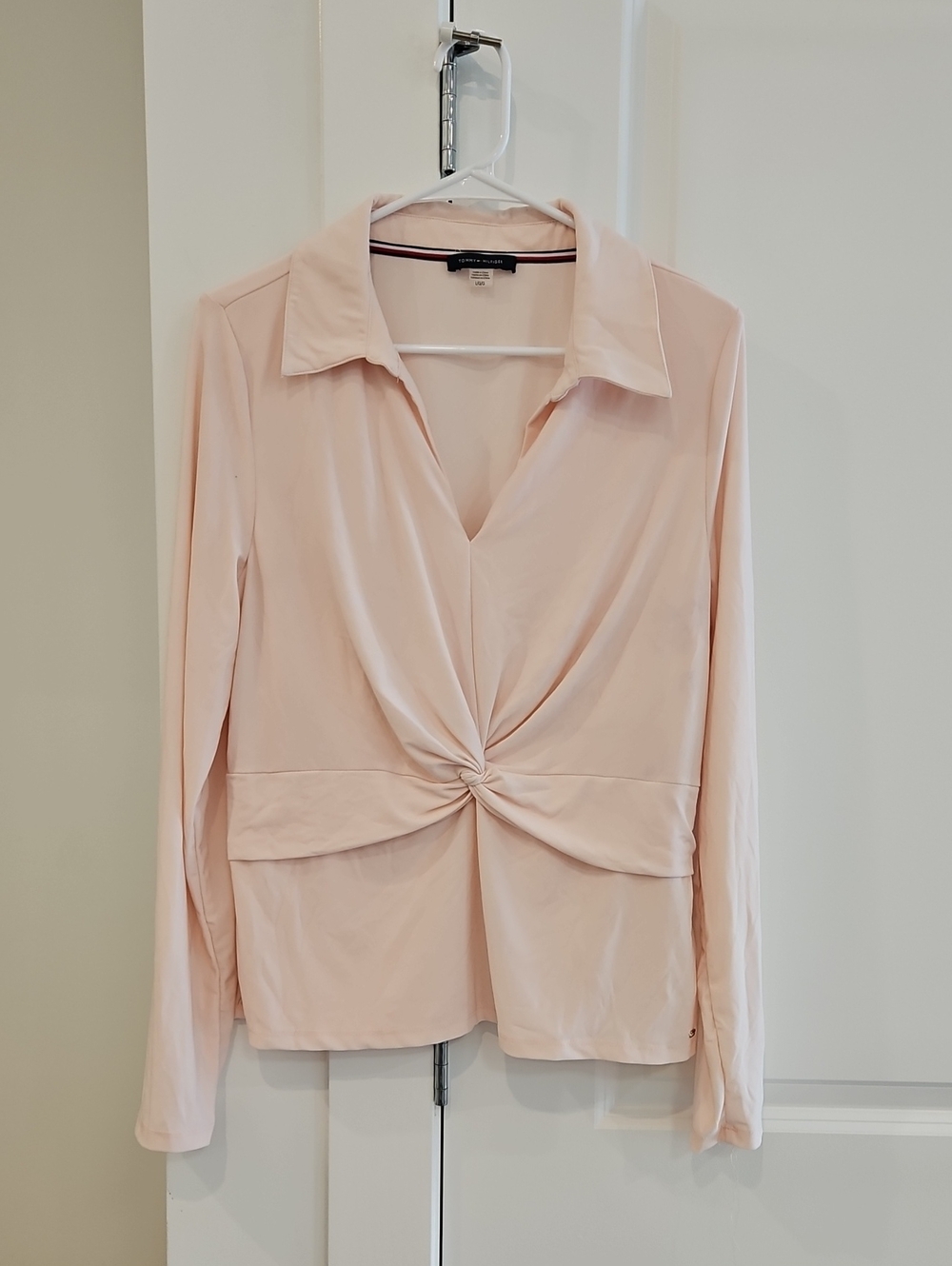 Tommy Hilfiger Pale Pink Twist-Front Button Down Shirt